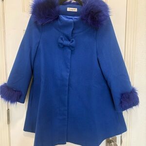 Elegant Blue Cape with Faux Fur Trim